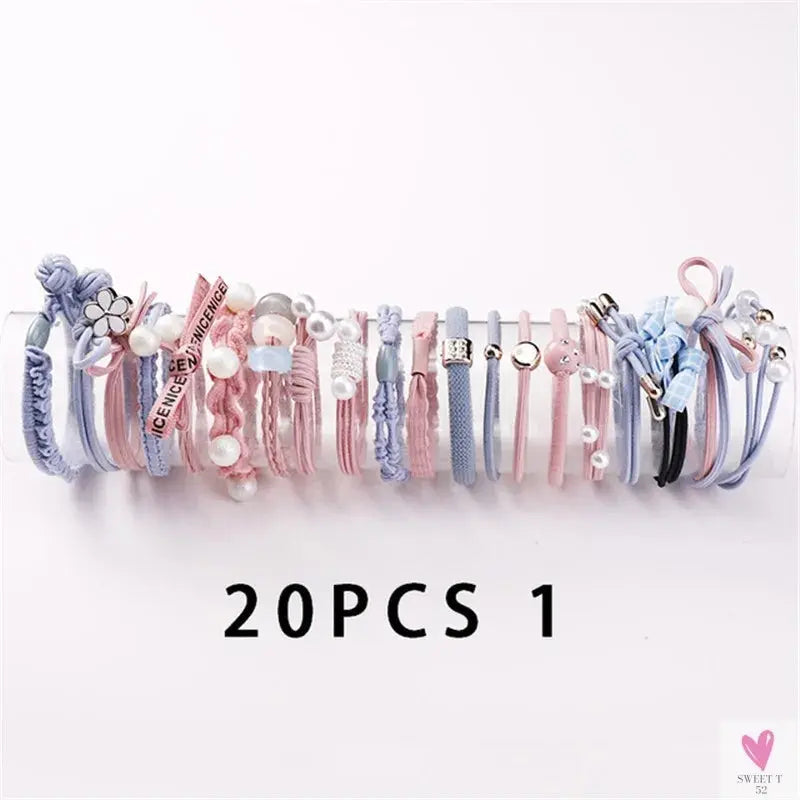 Women Scrunchy Elastic Hair Bands Ponytail Holder for Girl Rubber Rope Ties Gum Headwear Scrunchies Hair Accessories Ornaments SWEET T 52