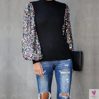 Women's Casual Sequined T-Shirt/Blouse, Ladies Long Sleeve Loose Pullover Tee with O-Neck-Shirts & tops-SWEET T 52
