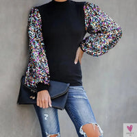 Women's Casual Sequined T-Shirt/Blouse, Ladies Long Sleeve Loose Pullover Tee with O-Neck-Shirts & tops-SWEET T 52