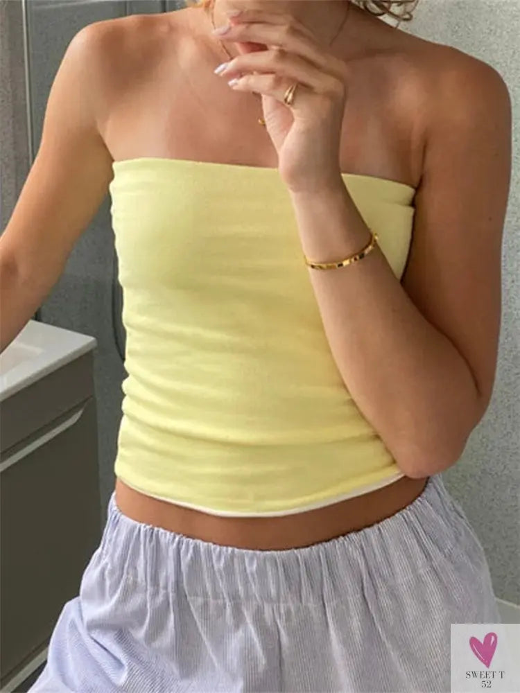 Women's Cropped Tube Tops, Strapless Off Shoulder, Backless Short Tank Tops for Summer. Sweet T 52