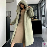 Women's Faux Rabbit Fur Coat, Luxury Long Fur Coat, Hooded OverCoat, Thick & Warm - Plus Sizes-Coats & Jackets-SWEET T 52