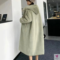 Women's Faux Rabbit Fur Coat, Luxury Long Fur Coat, Hooded OverCoat, Thick & Warm - Plus Sizes-Coats & Jackets-SWEET T 52