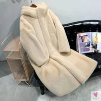 Women's Faux Rabbit Fur Coat, Luxury Long Fur Coat, Hooded OverCoat, Thick & Warm - Plus Sizes-Coats & Jackets-SWEET T 52