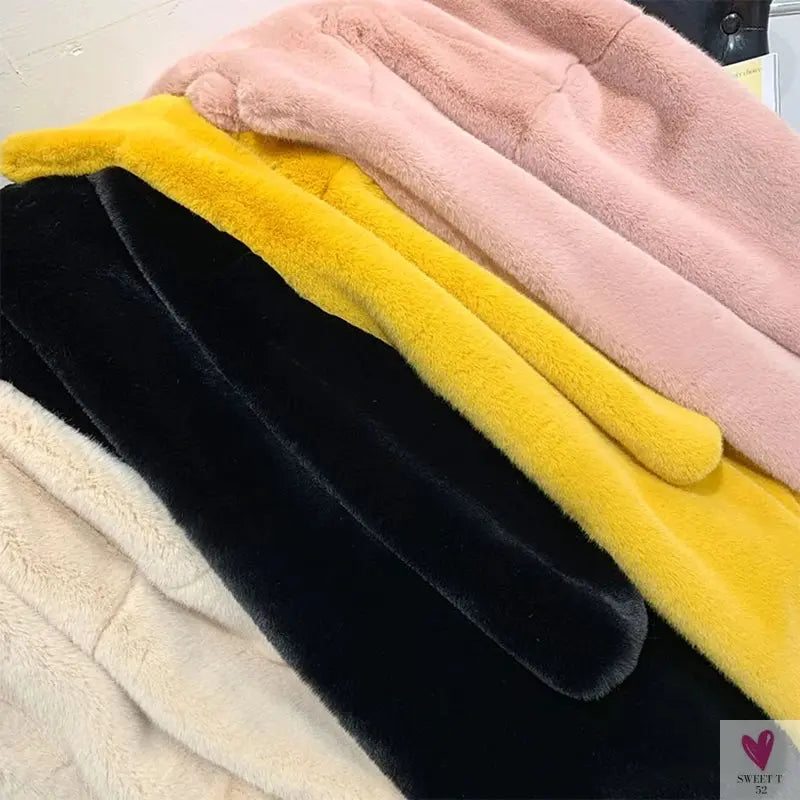 Women's Faux Rabbit Fur Coat, Luxury Long Fur Coat, Hooded OverCoat, Thick & Warm - Plus Sizes-Coats & Jackets-SWEET T 52