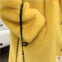 Women's Faux Rabbit Fur Coat, Luxury Long Fur Coat, Hooded OverCoat, Thick & Warm - Plus Sizes-Coats & Jackets-SWEET T 52