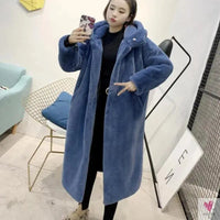 Women's Faux Rabbit Fur Coat, Luxury Long Fur Coat, Hooded OverCoat, Thick & Warm - Plus Sizes-Coats & Jackets-SWEET T 52