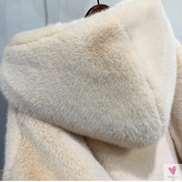 Women's Faux Rabbit Fur Coat, Luxury Long Fur Coat, Hooded OverCoat, Thick & Warm - Plus Sizes-Coats & Jackets-SWEET T 52