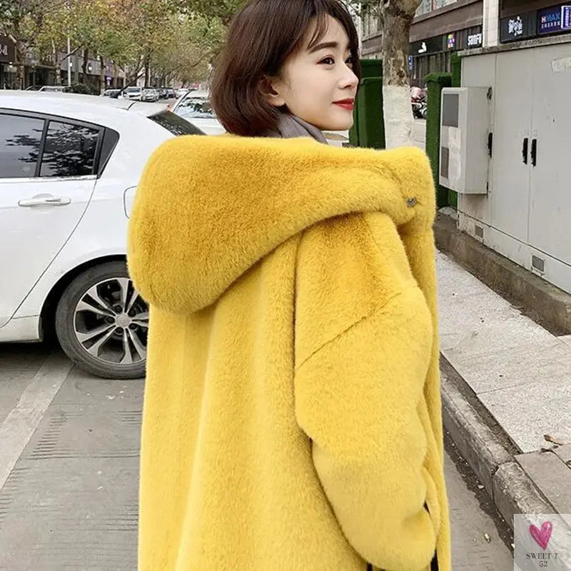 Women's Faux Rabbit Fur Coat, Luxury Long Fur Coat, Hooded OverCoat, Thick & Warm - Plus Sizes-Coats & Jackets-SWEET T 52