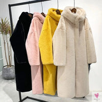 Women's Faux Rabbit Fur Coat, Luxury Long Fur Coat, Hooded OverCoat, Thick & Warm - Plus Sizes-Coats & Jackets-SWEET T 52