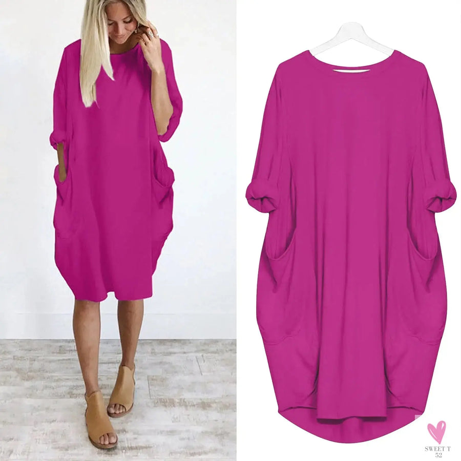 Women's Loose  Long Sleeved Summer Plus Size Pink color Dress SWEET T 52