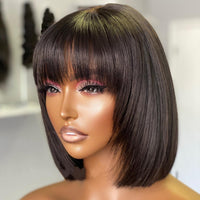 Human Hair Lace Wig with Bangs for Women