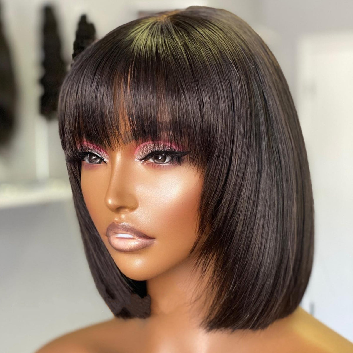 Human Hair Lace Wig with Bangs for Women