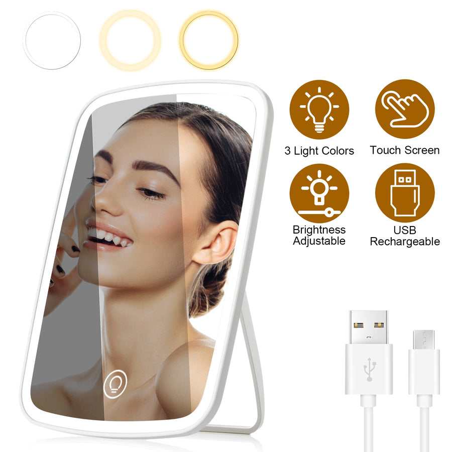 LED Vanity Desk Mirror, USB Rechargeable
