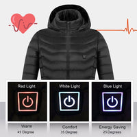 Men's USB heated winter jacket with removable hood