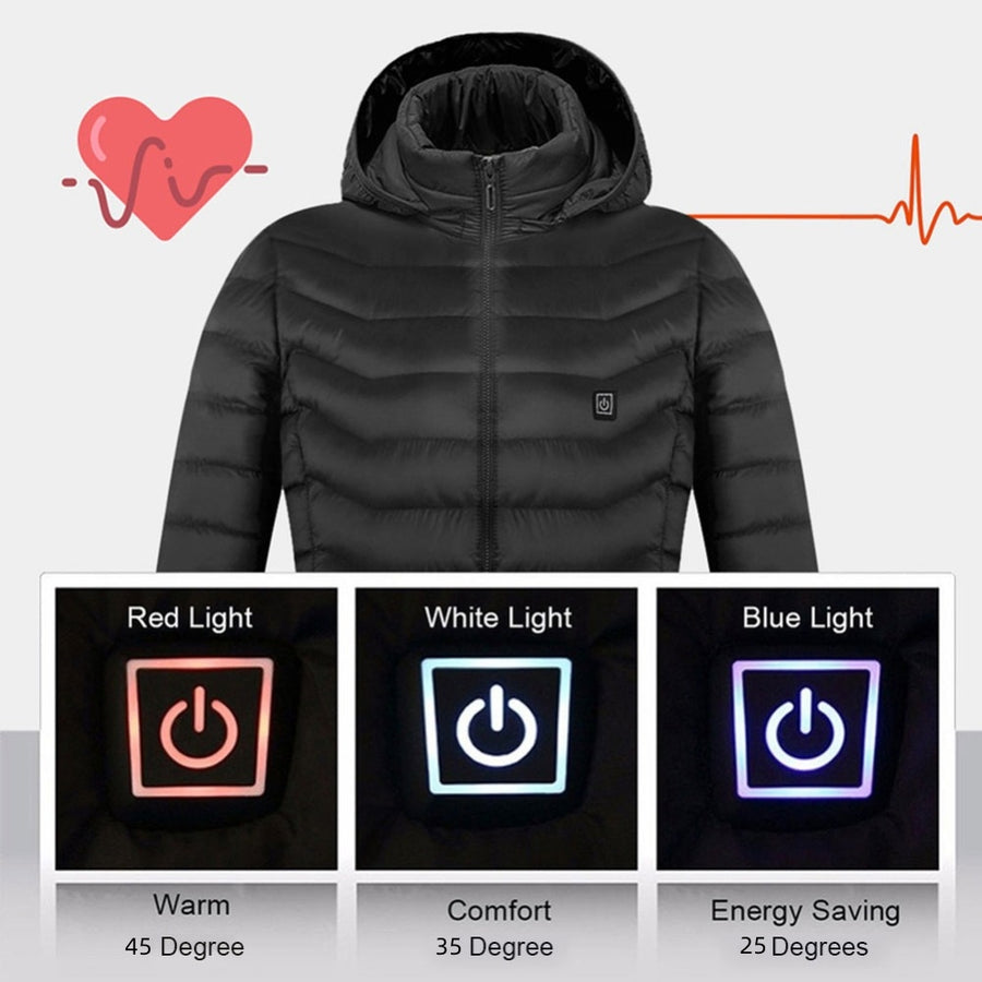 Men's USB heated winter jacket with removable hood