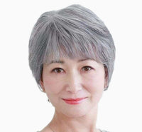 Women's Flower White Short Straight Top - Old Flower White Mixed Human Hair Wigs