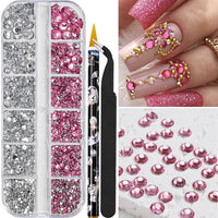 Nail Art Accessories, AB Mixed Color, 12 Grid Strip Box Illusion Nail Accessories