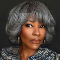 European & American Human Hair Grey Wig, Short Curls, 8 Inches
