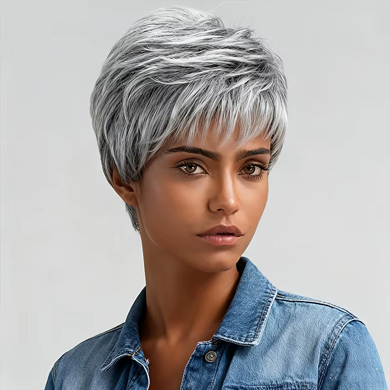 8-Inch Silver-White Wig Suitable for Ladies and Gentlemen, Natural Synthetic Wig, Short Curly Wig Suitable Everyone'S Daily Wear