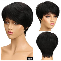 Short Pixie Cut Wig Human Hair Brazilian 100% Human Hair Full Machine Wigs Glueless Pixie Wig with Bangs for Women Natural Black