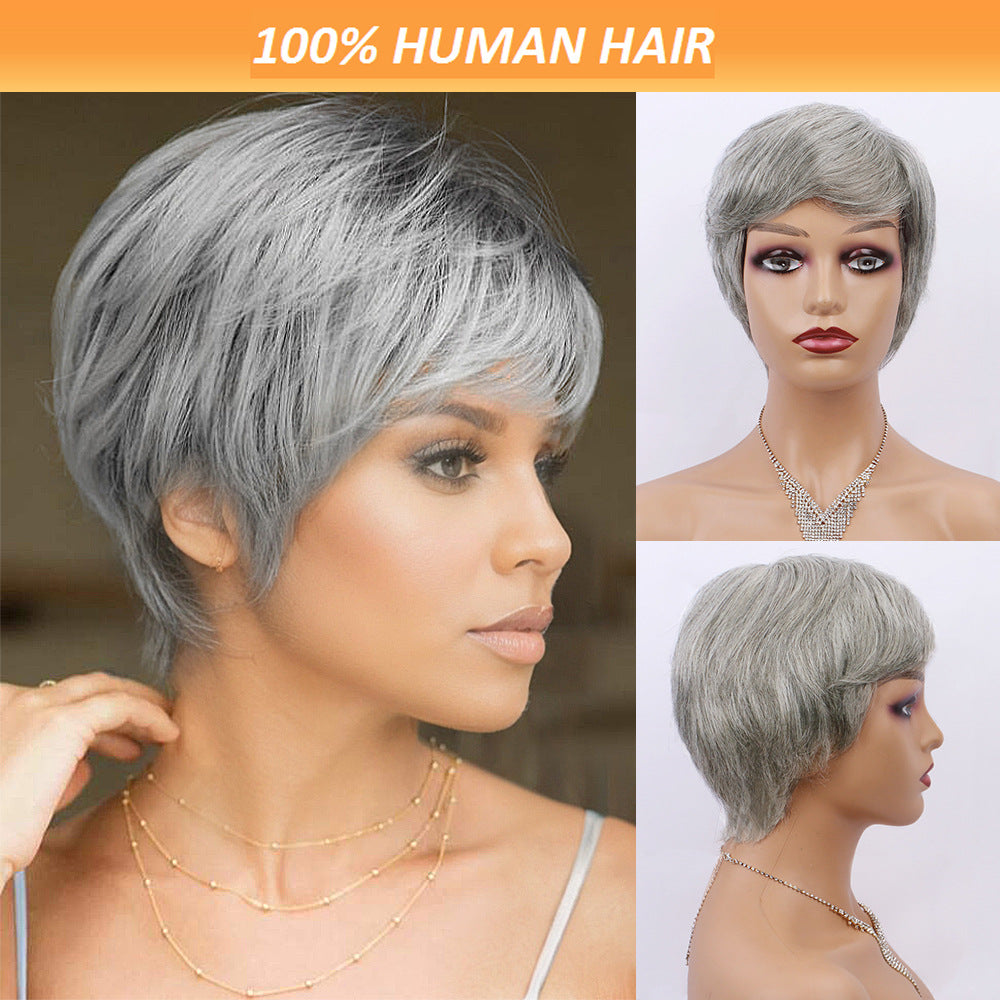 Silvery Grey & Mixed Gray European And American Human Hair Wigs for Women