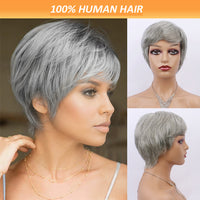 Silvery Grey & Mixed Gray European And American Human Hair Wigs for Women