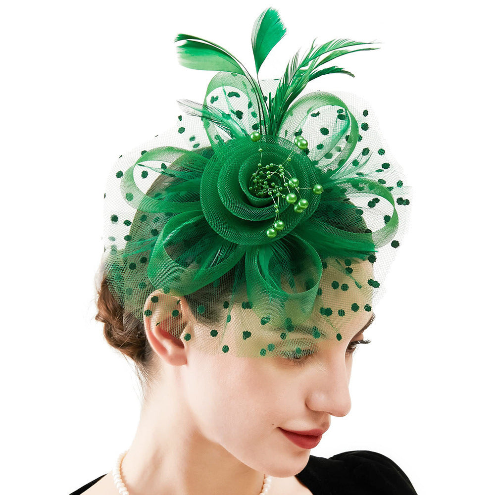 Feather Bride Hair Ornament - Mesh Hat Combination Hairpin