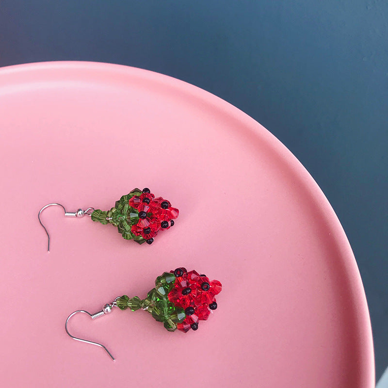 Handmade Beaded Strawberry Crystal Earrings