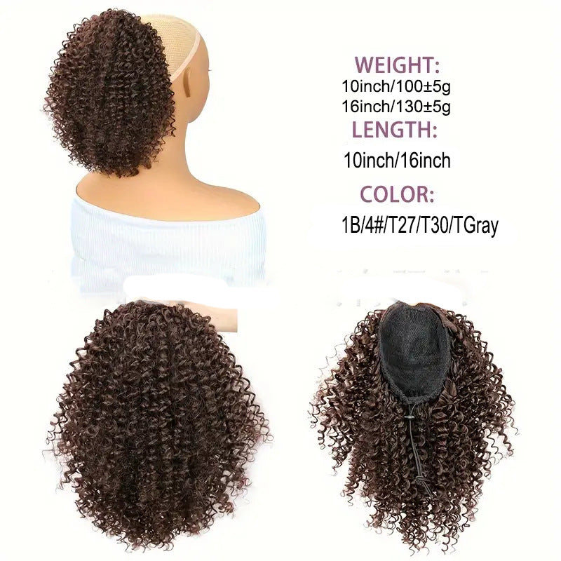 Drawstring Hair Bundle With Afro Kinky Curly Black Hair Extensions