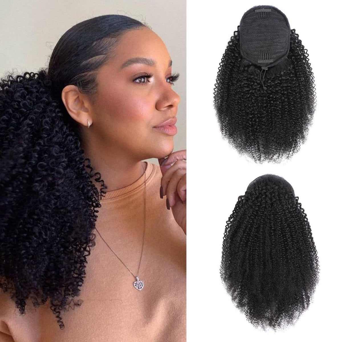 Drawstring Hair Bundle With Afro Kinky Curly Black Hair Extensions