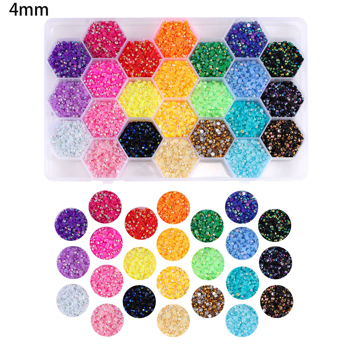 3mm/4mm24 Grids box Multi-color Resin Drill Nail Beauty - DIY Ornament Accessories