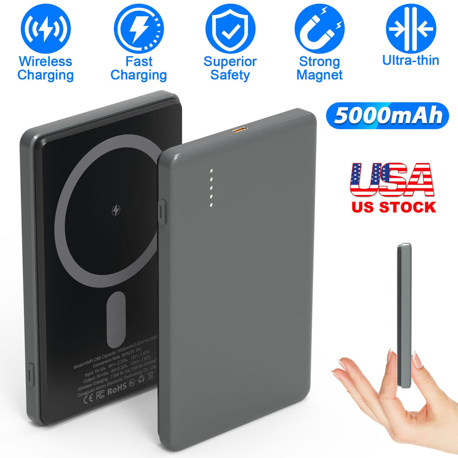 Ultra-Slim 5000mAh Magnetic Power Bank - 8mm, PD20W Wireless