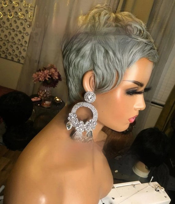 Women's Short Silver-Gray Rose-Mesh Synthetic Hair Wig Cap
