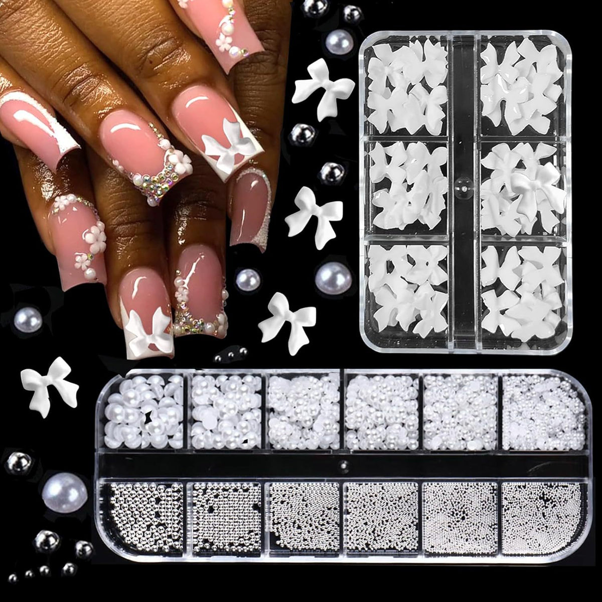 Nail Ornaments - Bow/Pearl Accessories Suite