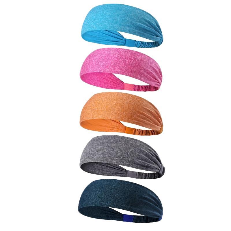 5-Piece Anti-Slip Sports Sweat-Absorbing Headbands, Elastic Yoga, Fitness, Running Headbands - Unisex
