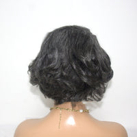 European & American Human Hair Grey Wig, Short Curls, 8 Inches