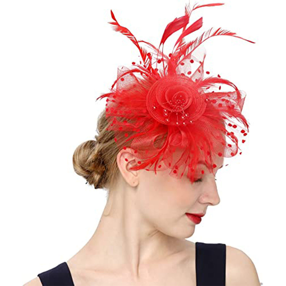 Feather Bride Hair Ornament - Mesh Hat Combination Hairpin