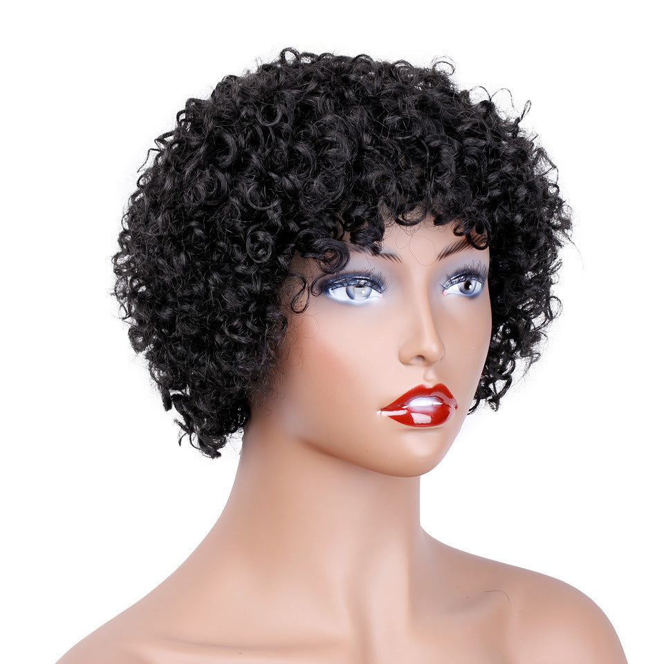 Fashion Wig Hair Set - Short Curly Hair - Real Human Hair Headwear for Women