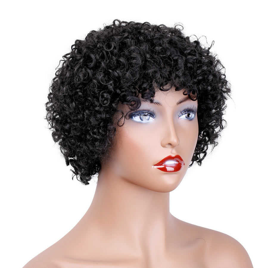Fashion Wig Hair Set - Short Curly Hair - Real Human Hair Headwear for Women