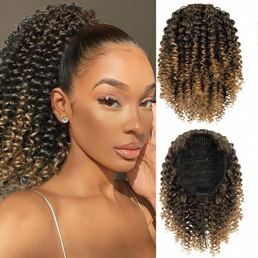 Drawstring Hair Bundle With Afro Kinky Curly Black Hair Extensions