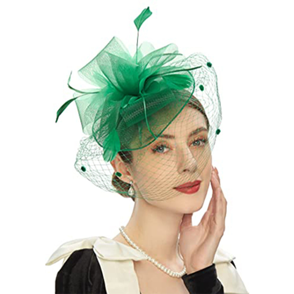 Feather Bride Hair Ornament - Mesh Hat Combination Hairpin