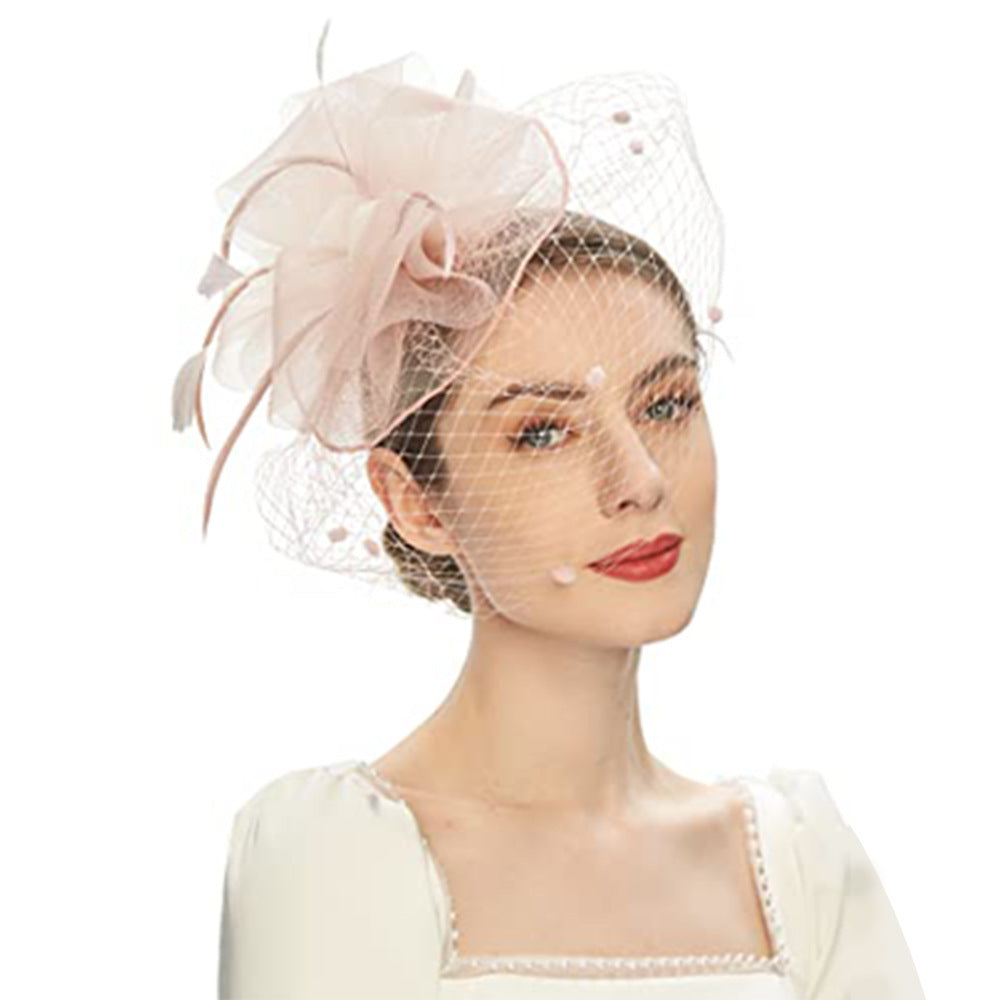 Feather Bride Hair Ornament - Mesh Hat Combination Hairpin