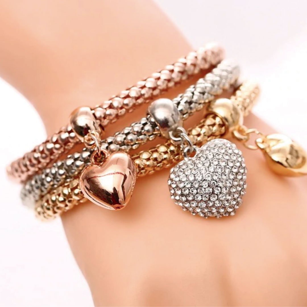 Charm Bracelet Set - Bubble Hearts, 3 Rows, for Women & Girls