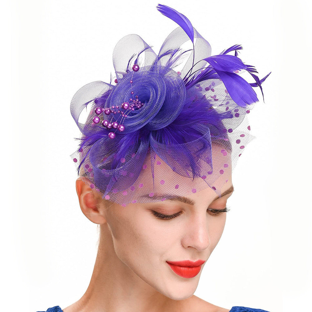 Feather Bride Hair Ornament - Mesh Hat Combination Hairpin