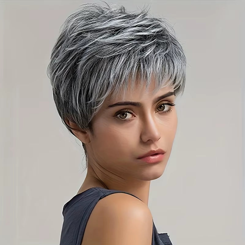 8-Inch Silver-White Wig Suitable for Ladies and Gentlemen, Natural Synthetic Wig, Short Curly Wig Suitable Everyone'S Daily Wear
