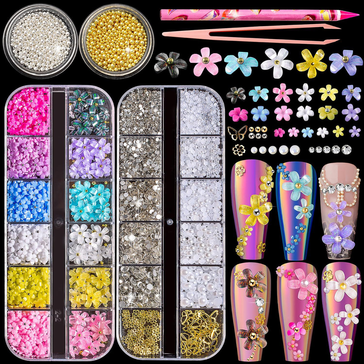 Nail Ornaments - Bow/Pearl Accessories Suite
