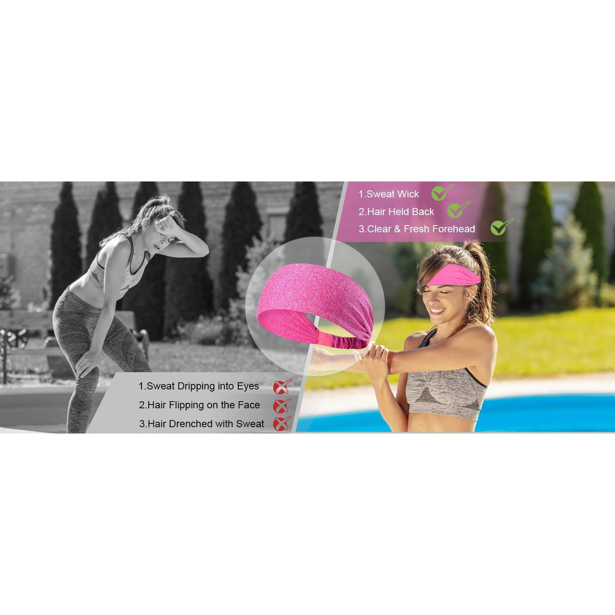 5-Piece Anti-Slip Sports Sweat-Absorbing Headbands, Elastic Yoga, Fitness, Running Headbands - Unisex