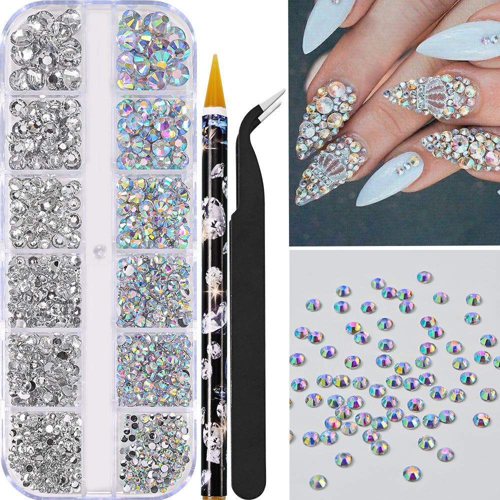Nail Art Accessories, AB Mixed Color, 12 Grid Strip Box Illusion Nail Accessories