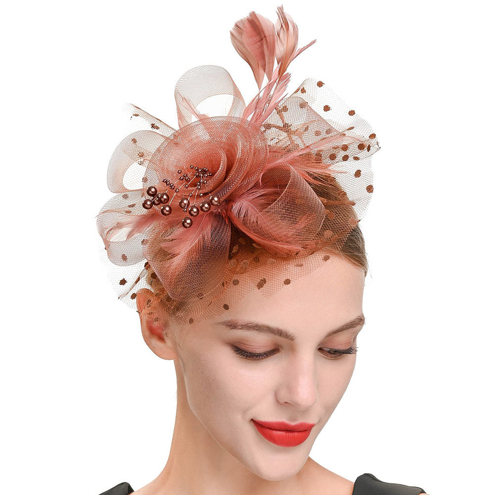 Feather Bride Hair Ornament - Mesh Hat Combination Hairpin