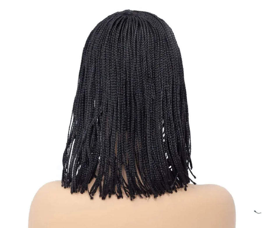 Short Curly Braided Wig with Rose Net - Synthetic Braids for Women, 12 Inches
